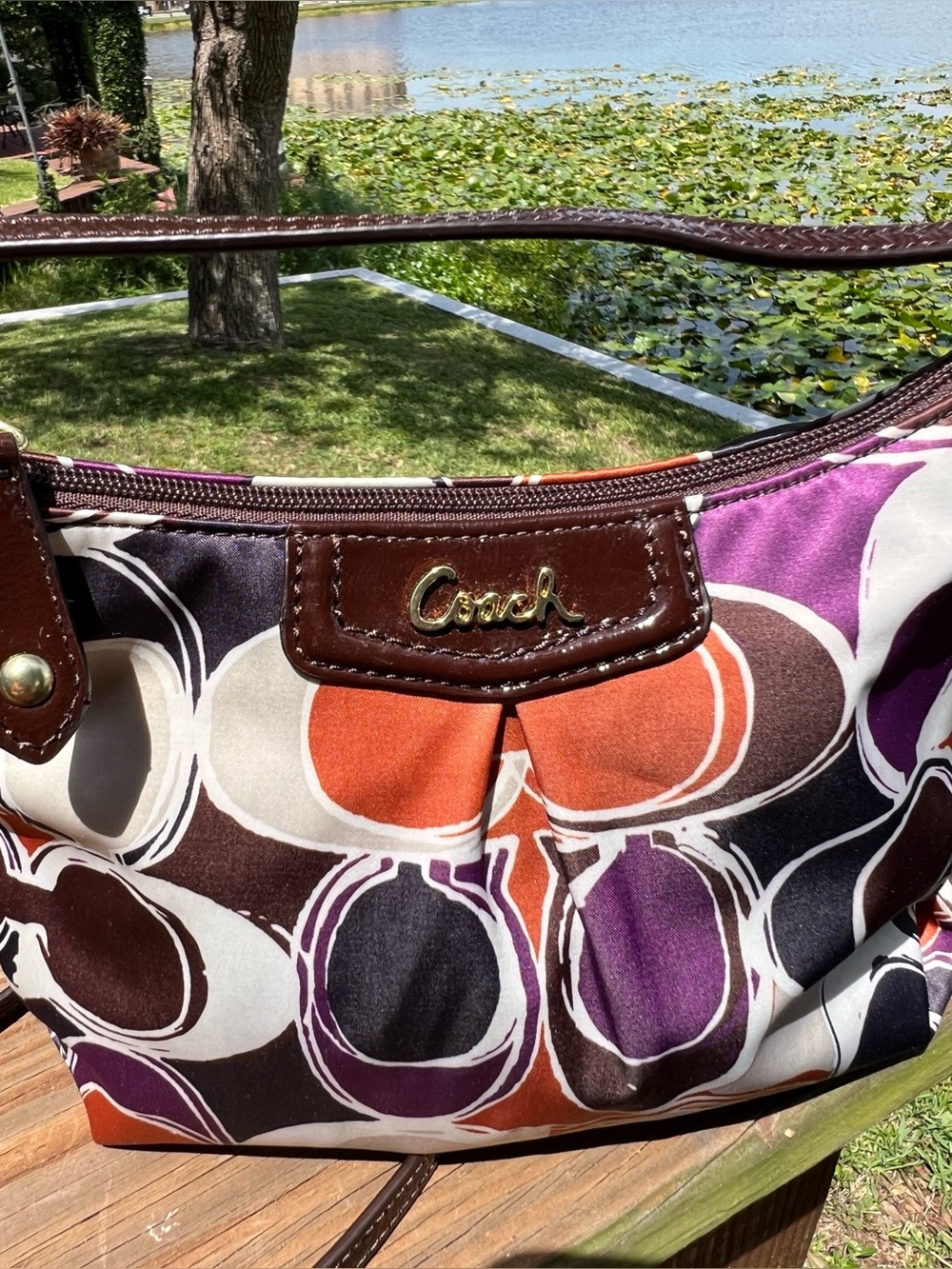 Coach Swingpack Ashley Scarf Signature Brown Leather Crossbody Shoulder Bag NEW - Picture 3 of 12